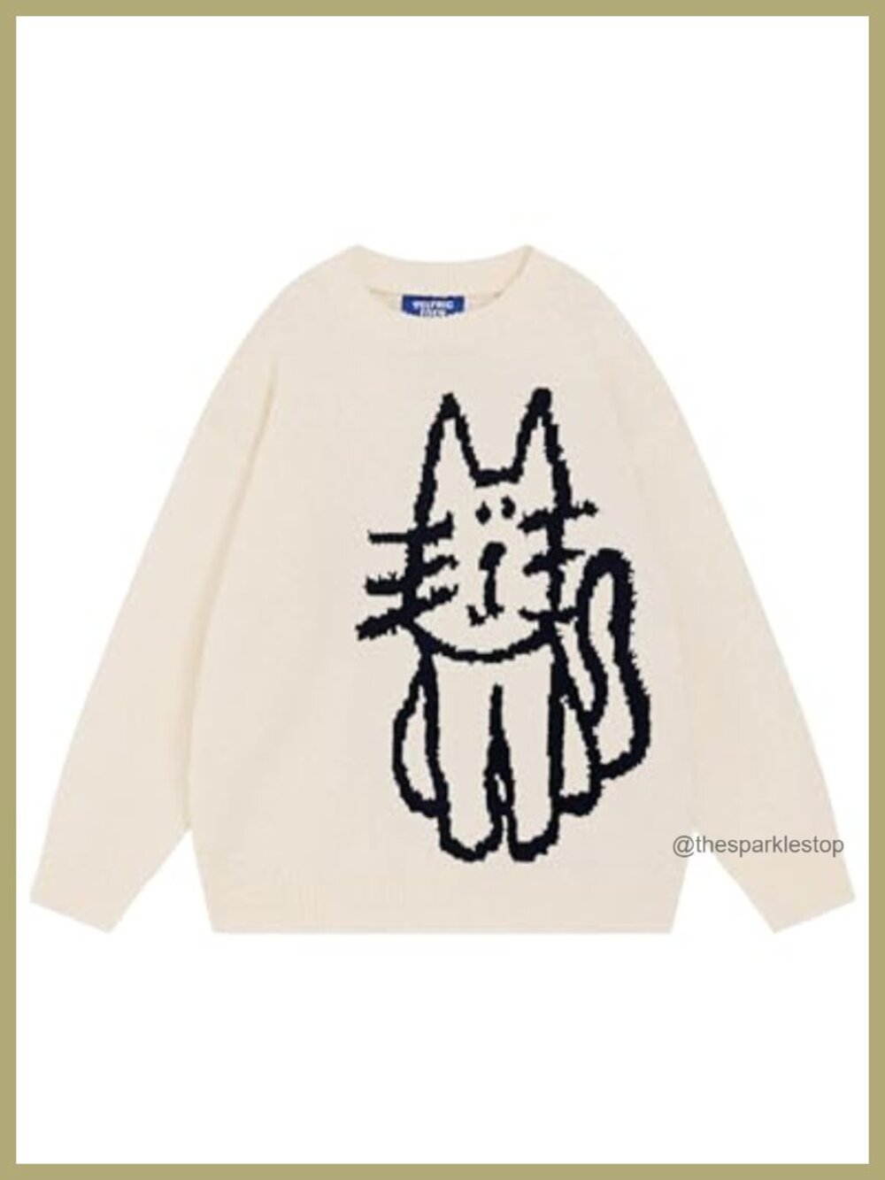 Aelfric Eden Oversized Pullover Sweater Cute Cat Print Fall Winter Unisex